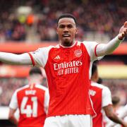 Gabriel celebrates giving Arsenal the lead against Crystal Palace