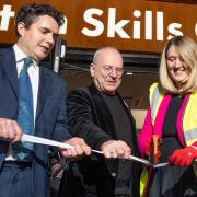 Transport Minister Huw Merriman (left) opens skills centre with Euston Partnership chairman Sir Peter Hendy and Camden Council leader Georgia Gould