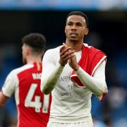 Gabriel applauds the Arsenal fans