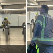 Firefighters were pictured at Liverpool Street station earlier this evening (October 2)