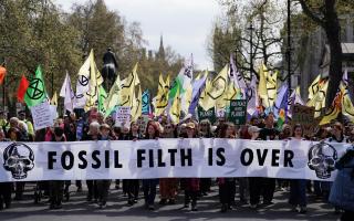 Extinction Rebellion demonstrators in Whitehall, London, today (April 24)