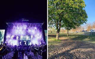 Wireless festival (left) and churned mud in Finsbury Park after a Tough Mudder event in April (right)