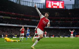 Kai Havertz celebrates after scoring Arsenal's second goal against Brighton. Picture: NICK POTTS/PA