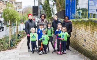 Councillors and schoolchildren outside St Joseph's Primary School