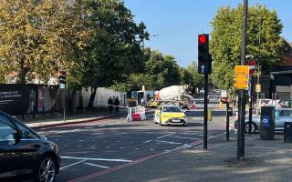 A motorcyclist was taken to hospital after a crash involving a cement mixer in Parkhurst Road