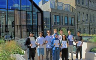 Islington schools have been rated some of the best in the country. Pictured: students at Central Foundation Boys’ School celebrate their A-level results last month.